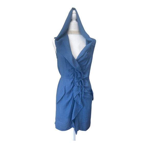 Y2K BCBG Maxazria Drawstring Waist Sleeveless Hooded Dress Blue size XXS - Picture 5 of 15